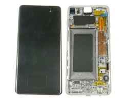 Előlap Samsung Galaxy S10 (SM-G973) keret + LCD kijelző (érintőkijelző) GH82-18850B fehér 